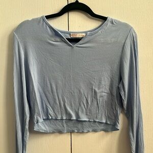 Cropped Blue Ribbed Long Sleeve
